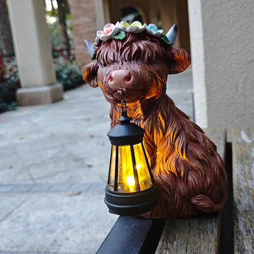 VIOYOUNS Garden Highland Cow Statue Solar Outdoor Decor with Flower Decoration，Funny Triple Highland Cow Decor Birthday Gifts for Women Mom，Highland Cows Figurine for Yard Garden Patio Lawn Ornaments - Image 3