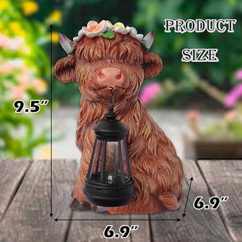 VIOYOUNS Garden Highland Cow Statue Solar Outdoor Decor with Flower Decoration，Funny Triple Highland Cow Decor Birthday Gifts for Women Mom，Highland Cows Figurine for Yard Garden Patio Lawn Ornaments - Image 2