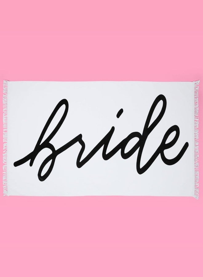 xo, Fetti Bride Fringe Beach Towel - 100% Cotton | Bachelorette Decorations, Black and White Bridal Shower Gift, Bridesmaid Favors, Engagement Party, Poolside Bride to Be, Newlywed Honeymoon Supplies - Image 2