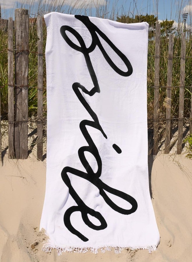 xo, Fetti Bride Fringe Beach Towel - 100% Cotton | Bachelorette Decorations, Black and White Bridal Shower Gift, Bridesmaid Favors, Engagement Party, Poolside Bride to Be, Newlywed Honeymoon Supplies - Image 5