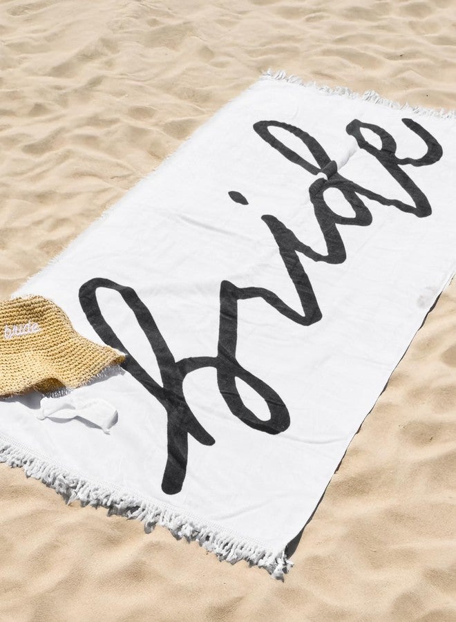 xo, Fetti Bride Fringe Beach Towel - 100% Cotton | Bachelorette Decorations, Black and White Bridal Shower Gift, Bridesmaid Favors, Engagement Party, Poolside Bride to Be, Newlywed Honeymoon Supplies - Image 3