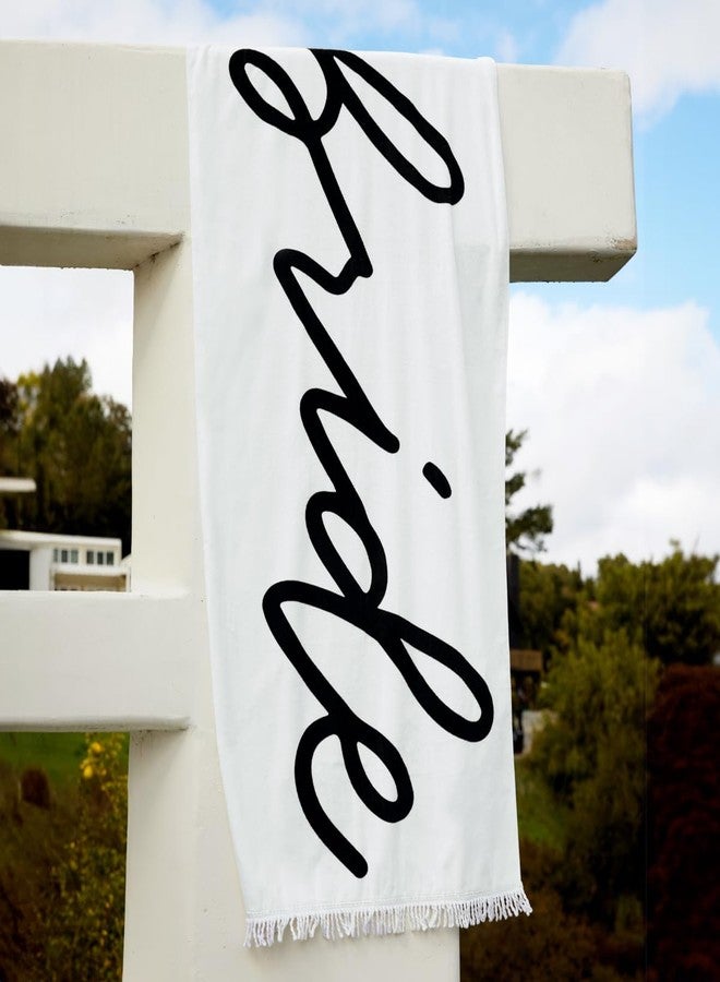 xo, Fetti Bride Fringe Beach Towel - 100% Cotton | Bachelorette Decorations, Black and White Bridal Shower Gift, Bridesmaid Favors, Engagement Party, Poolside Bride to Be, Newlywed Honeymoon Supplies - Image 1