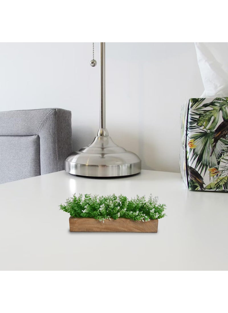 fancymart fancymart Artificial Plant Leaves in a Stylish Wooden Planter Perfect Home Dcor Item Height 14cm x Width 30 cm  - Image 2
