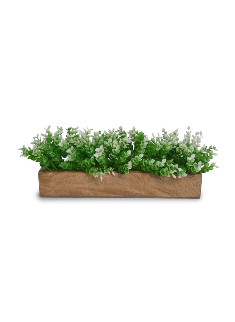 fancymart fancymart Artificial Plant Leaves in a Stylish Wooden Planter Perfect Home Dcor Item Height 14cm x Width 30 cm  - Image 1