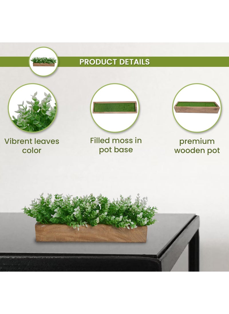 fancymart fancymart Artificial Plant Leaves in a Stylish Wooden Planter Perfect Home Dcor Item Height 14cm x Width 30 cm  - Image 3