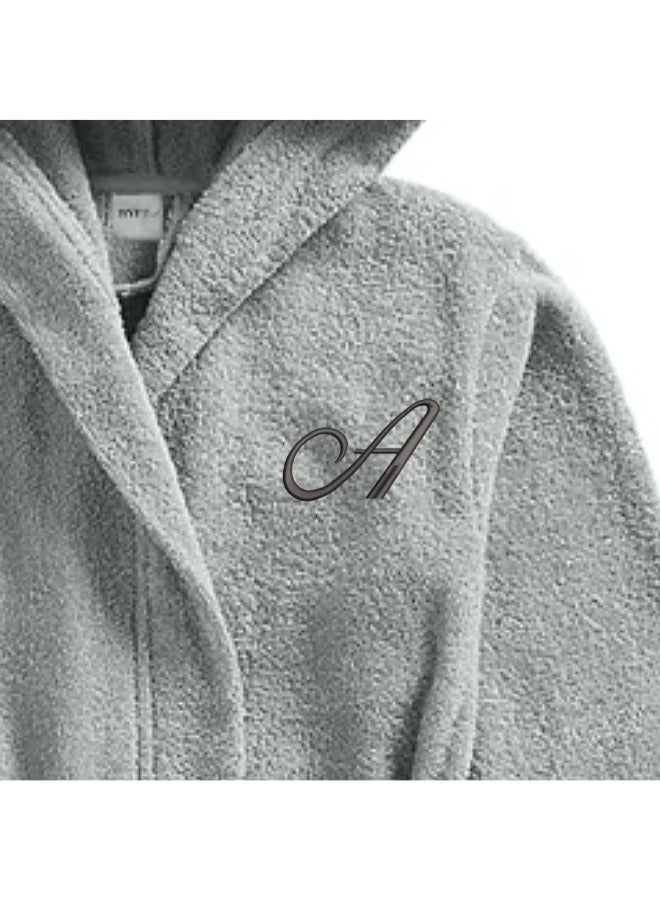 BYFT Daffodil (Grey) Monogrammed 6 Year Kids Bathrobe (108 x 104 Cm) Hooded Terry Cotton Set of 01 - Letter "A" - Image 2