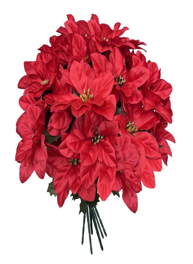 CANCLEAR 3 Pack Artificial Poinsettia Bushes – 9.8" Faux Red Poinsettia Bouquets with 7 Heads Each, Christmas Artificial Flowers for Holiday Tree, Table Centerpiece, Indoor Outdoor Décor, DIY Table Runner - Image 3