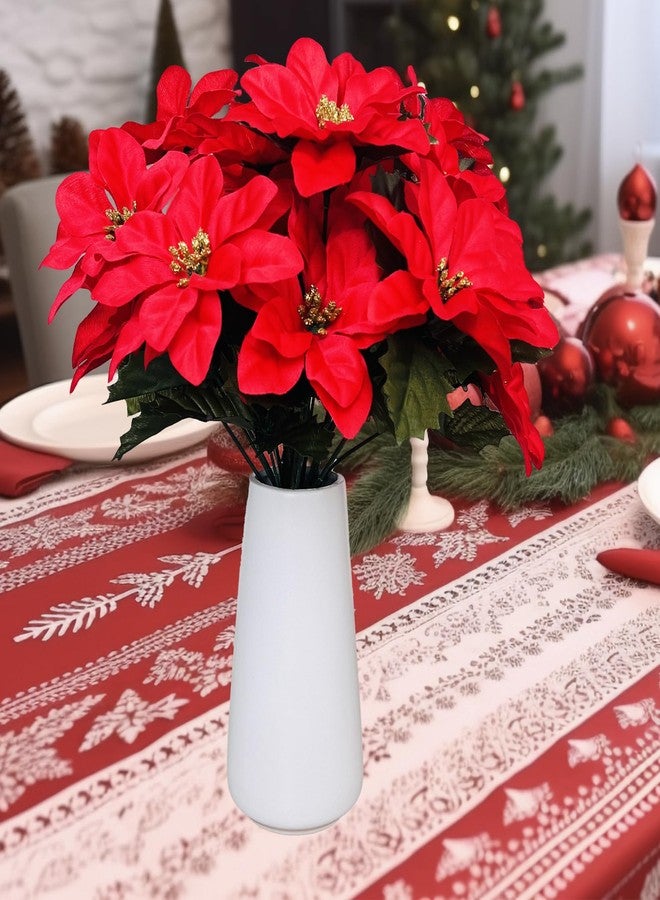CANCLEAR 3 Pack Artificial Poinsettia Bushes – 9.8" Faux Red Poinsettia Bouquets with 7 Heads Each, Christmas Artificial Flowers for Holiday Tree, Table Centerpiece, Indoor Outdoor Décor, DIY Table Runner - Image 5