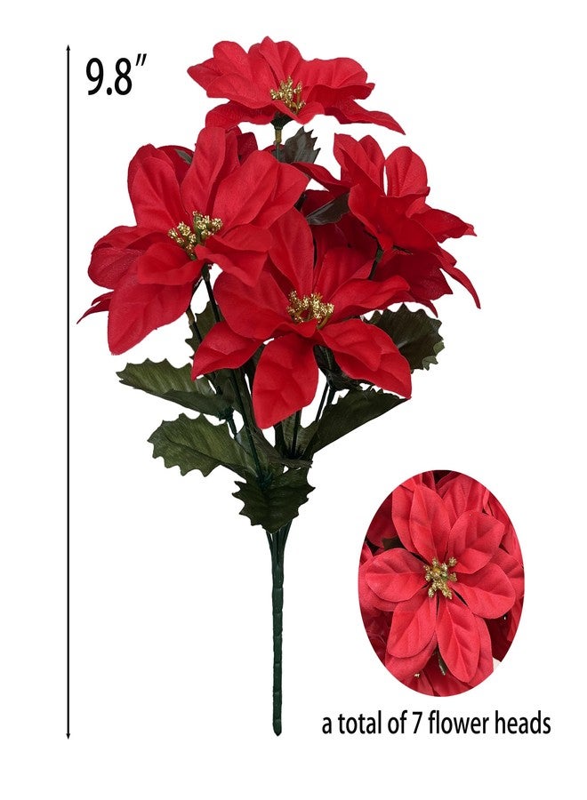 CANCLEAR 3 Pack Artificial Poinsettia Bushes – 9.8" Faux Red Poinsettia Bouquets with 7 Heads Each, Christmas Artificial Flowers for Holiday Tree, Table Centerpiece, Indoor Outdoor Décor, DIY Table Runner - Image 2