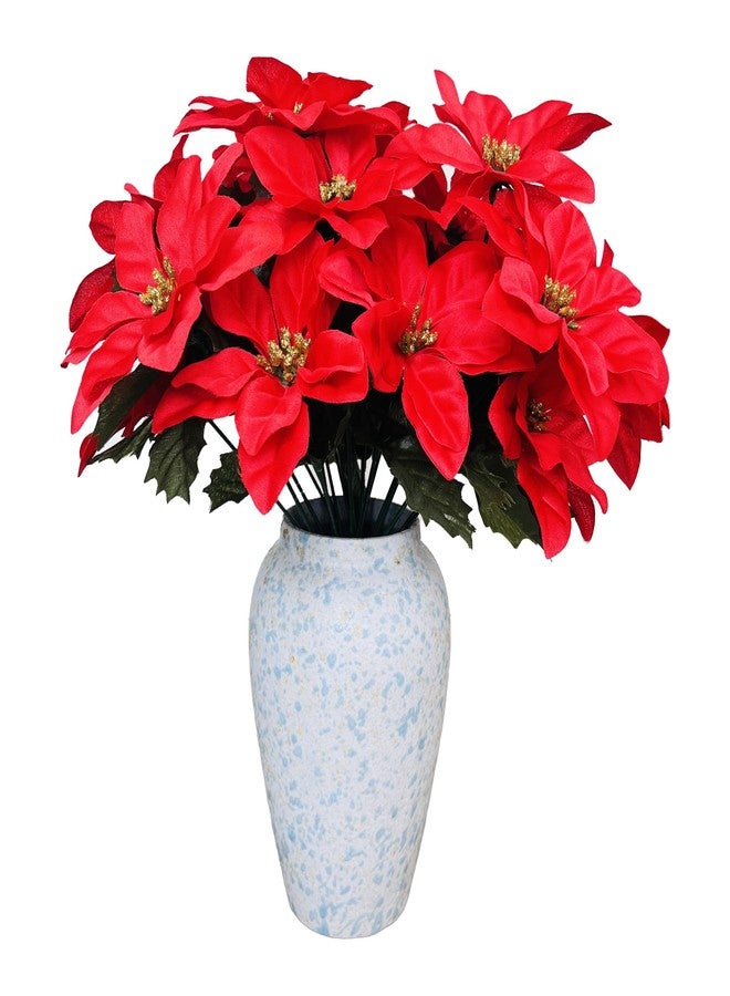 CANCLEAR 3 Pack Artificial Poinsettia Bushes – 9.8" Faux Red Poinsettia Bouquets with 7 Heads Each, Christmas Artificial Flowers for Holiday Tree, Table Centerpiece, Indoor Outdoor Décor, DIY Table Runner - Image 4