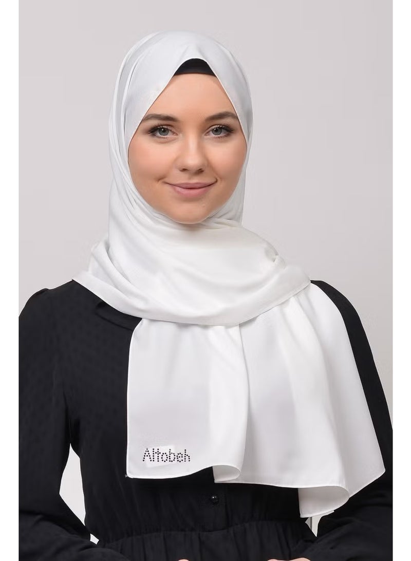 Altobeh Medina Silk Plain Hijab Shawl-White - Image 1