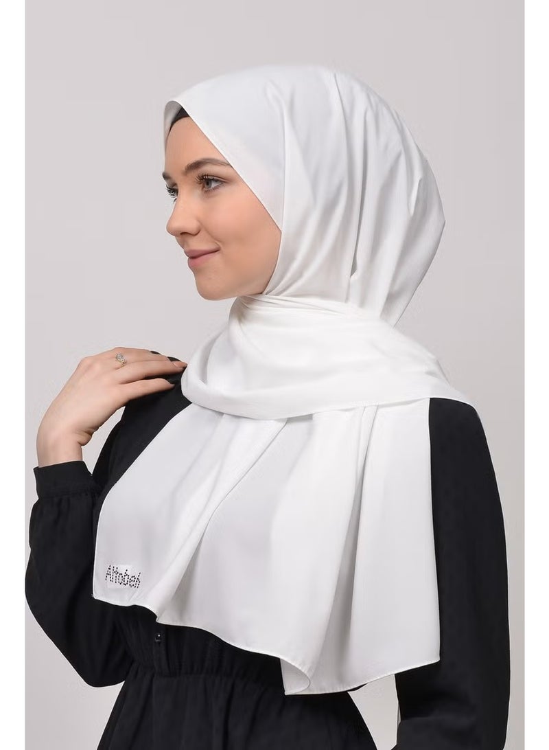 Altobeh Medina Silk Plain Hijab Shawl-White - Image 3