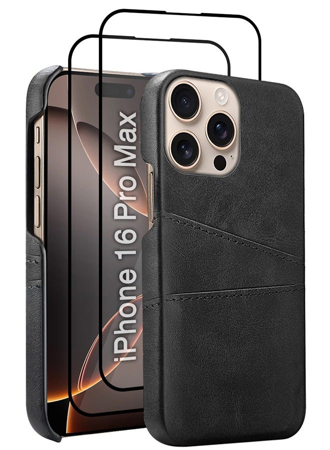 CATANES iPhone 16 Pro Max 3Packs Case Cover Leather with Card Holder for Men Women Phone Case with 3D Screen Protector  - Black  - Image 1