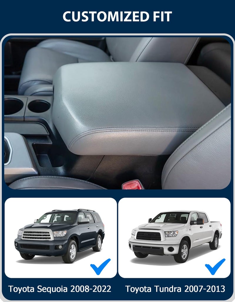 Eaglecover Center Console Cover for Toyota Tundra Accessories 2007-2013 & Toyota Sequoia 2008-2022, Vinyl Leather Car Armrest Protector, Anti-Scratch, Black - Image 2