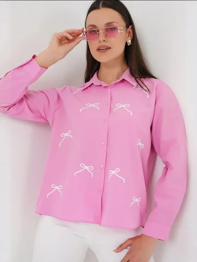 BIG DART BDART Patterned Poplin Shirt with Bow