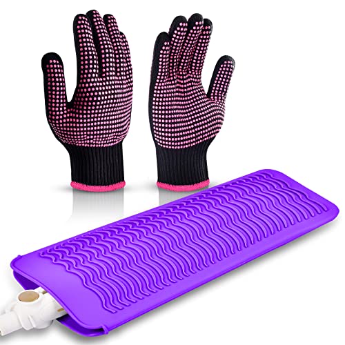 IKOCO Heat Gloves for Hair Styling, 2Pcs Heat Resistant Gloves with Silicone Mat Pouch for Curling Iron, Flat Iron, Straightener, Hot Hair Tools - Image 1