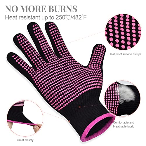 IKOCO Heat Gloves for Hair Styling, 2Pcs Heat Resistant Gloves with Silicone Mat Pouch for Curling Iron, Flat Iron, Straightener, Hot Hair Tools - Image 2