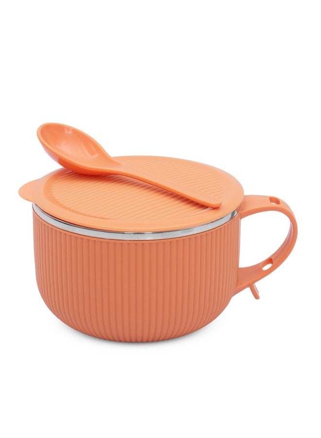 Jaypee Plus Stainless Steel Ribtok Meal Bowl Soup Bowl with Lid & Spoon for Every Day Breakfast Meal, Poha, Cornflaks, Cereal, Suitable for Birthday Gift Girls & Boys, 900ml,Orange - Image 1