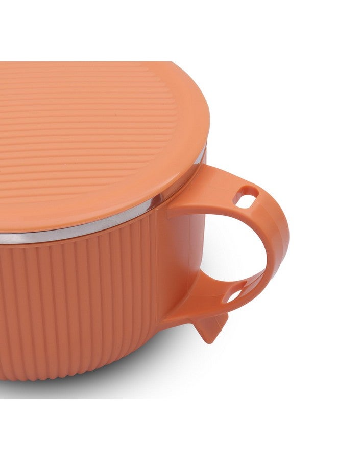 Jaypee Plus Stainless Steel Ribtok Meal Bowl Soup Bowl with Lid & Spoon for Every Day Breakfast Meal, Poha, Cornflaks, Cereal, Suitable for Birthday Gift Girls & Boys, 900ml,Orange - Image 4
