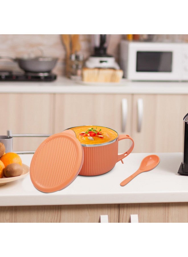 Jaypee Plus Stainless Steel Ribtok Meal Bowl Soup Bowl with Lid & Spoon for Every Day Breakfast Meal, Poha, Cornflaks, Cereal, Suitable for Birthday Gift Girls & Boys, 900ml,Orange - Image 2