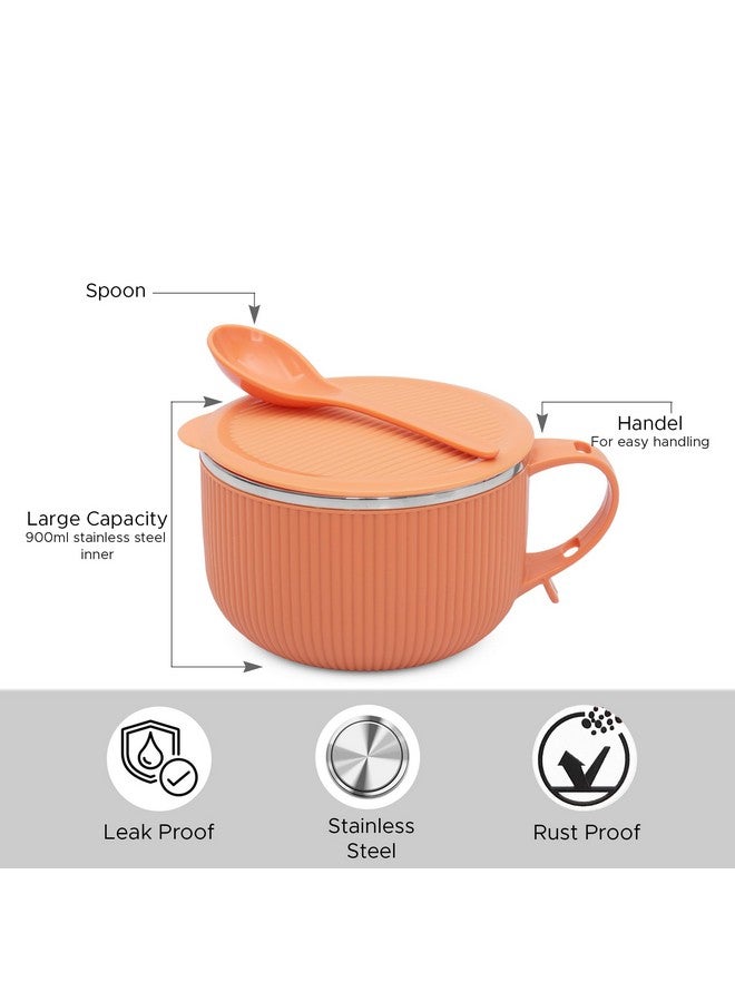 Jaypee Plus Stainless Steel Ribtok Meal Bowl Soup Bowl with Lid & Spoon for Every Day Breakfast Meal, Poha, Cornflaks, Cereal, Suitable for Birthday Gift Girls & Boys, 900ml,Orange - Image 5