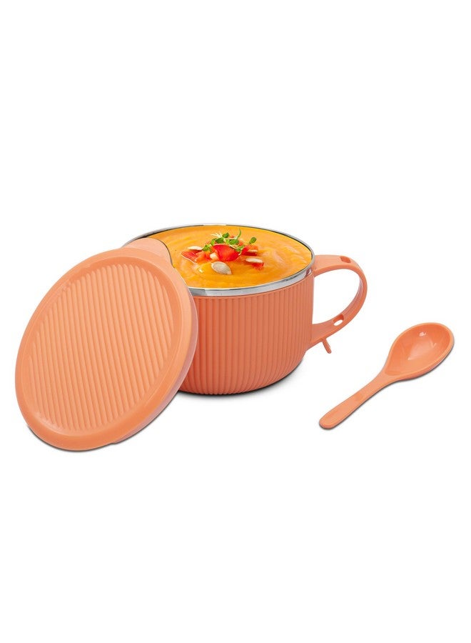 Jaypee Plus Stainless Steel Ribtok Meal Bowl Soup Bowl with Lid & Spoon for Every Day Breakfast Meal, Poha, Cornflaks, Cereal, Suitable for Birthday Gift Girls & Boys, 900ml,Orange - Image 3
