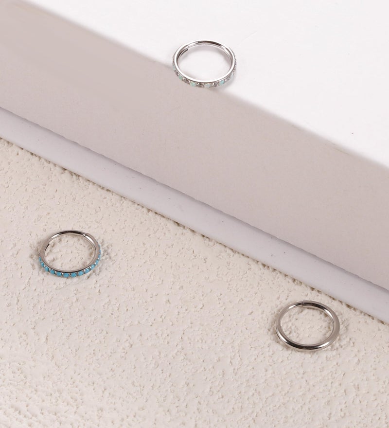 Staligue 3pcs Nose Rings Hoops - 316L Surgical Steel Nose Hoops 16G/18G/20G CZ Opal Turquoise Clicker Septum Nose Ring Lip Helix Cartilage Hoop Earring Daith Rook Conch Body Piercing Jewelry for Women Men 6mm 8mm 10mm (Silver, 20 gauge(0.8mm)-8mm) - Image 3