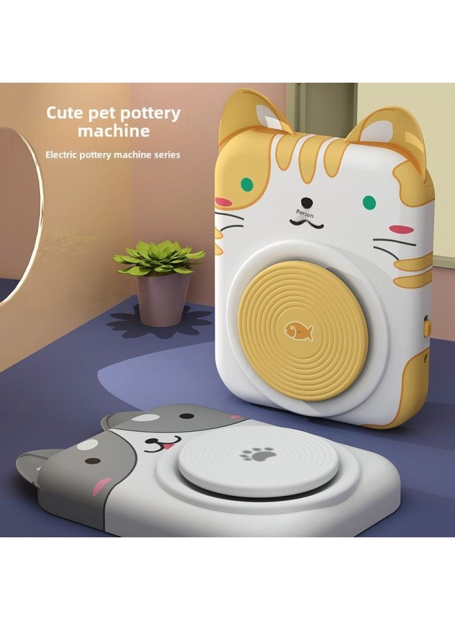 Cute Pet Pottery Machine Children's Handmade Electric Clay Turntable Puzzle Fun Baking-free Clay Diy Pottery Drawing Machine-Color:Powder Rabbit Pottery Machine (advanced 6 Clay) Color Box  - Image 3