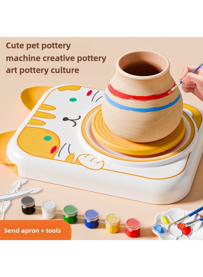 Cute Pet Pottery Machine Children's Handmade Electric Clay Turntable Puzzle Fun Baking-free Clay Diy Pottery Drawing Machine-Color:Powder Rabbit Pottery Machine (advanced 6 Clay) Color Box  - Image 2