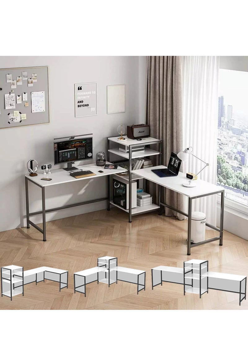 YY-ريشير L شكل مكتب الكمبيوتر المزدوج مع رفوف التخزين ، 100CM دراسة مكتب الكتابة زاوية محطة العمل للمنزل والمكتب - Image 1