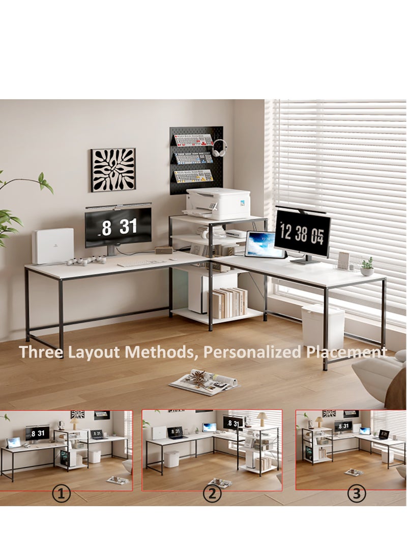 YY-ريشير L شكل مكتب الكمبيوتر المزدوج مع رفوف التخزين ، 100CM دراسة مكتب الكتابة زاوية محطة العمل للمنزل والمكتب - Image 2