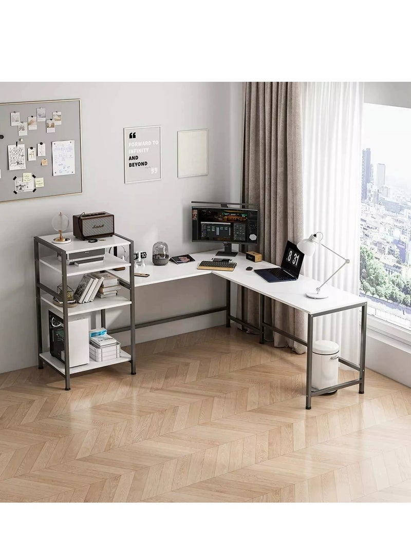 YY-ريشير L شكل مكتب الكمبيوتر المزدوج مع رفوف التخزين ، 100CM دراسة مكتب الكتابة زاوية محطة العمل للمنزل والمكتب - Image 3