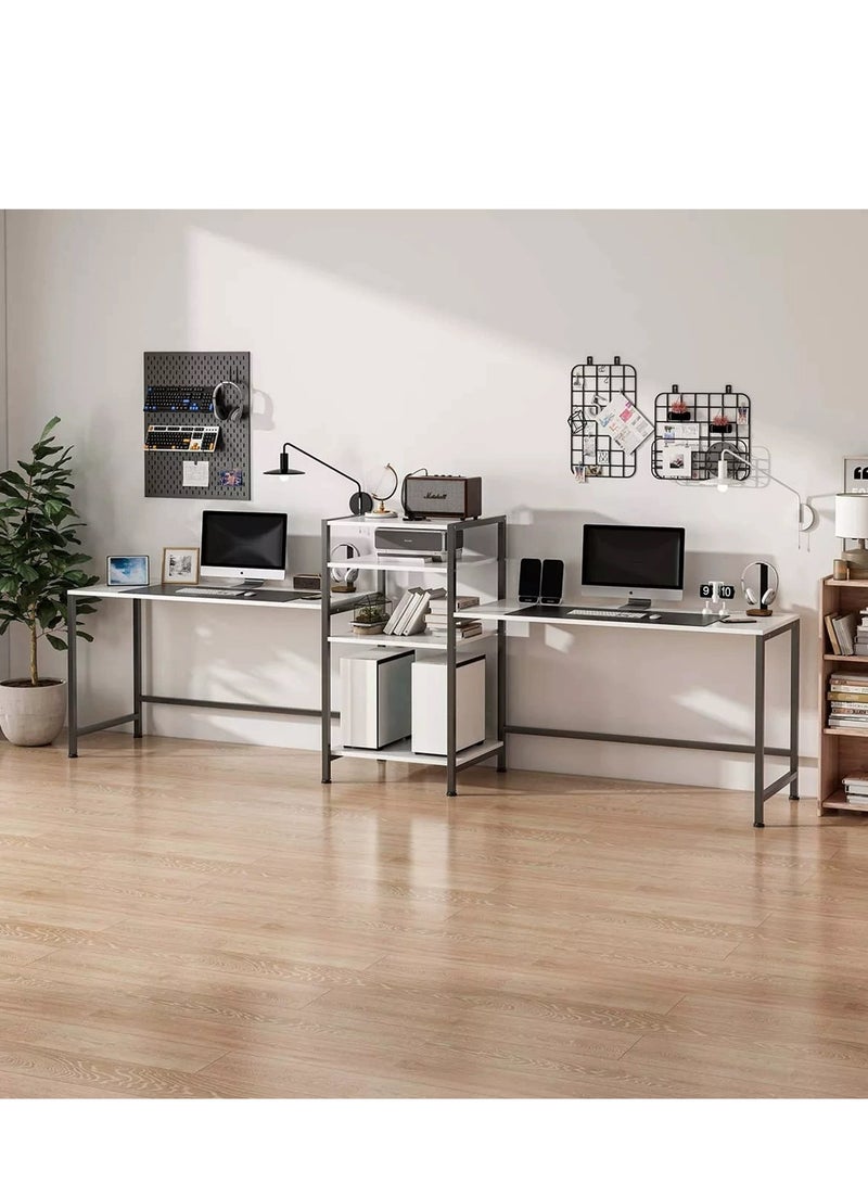 YY-ريشير L شكل مكتب الكمبيوتر المزدوج مع رفوف التخزين ، 100CM دراسة مكتب الكتابة زاوية محطة العمل للمنزل والمكتب - Image 4