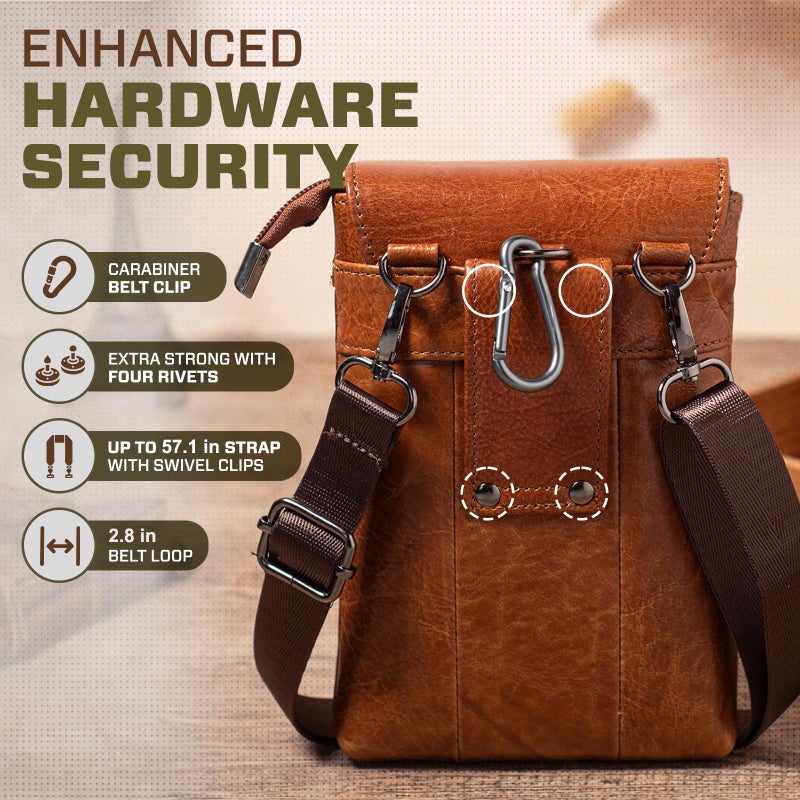 Hengwin Genuine Leather Small Crossbody Bag for Men Women, Cellphone Belt Pouch Bag, Travel Passport Wallet, Shoulder Holster - Image 4