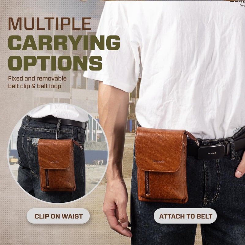Hengwin Genuine Leather Small Crossbody Bag for Men Women, Cellphone Belt Pouch Bag, Travel Passport Wallet, Shoulder Holster - Image 5