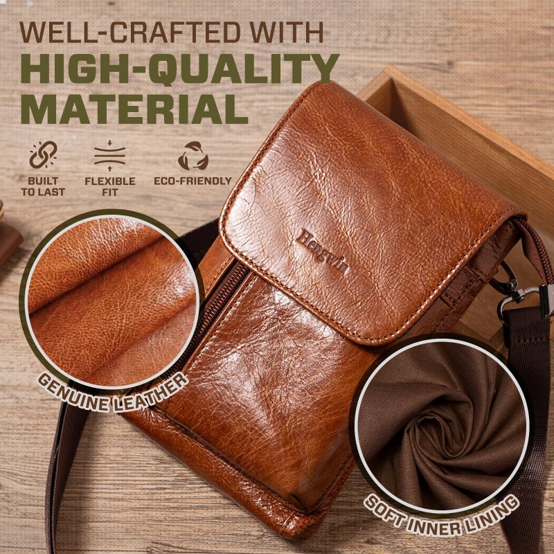 Hengwin Genuine Leather Small Crossbody Bag for Men Women, Cellphone Belt Pouch Bag, Travel Passport Wallet, Shoulder Holster - Image 2