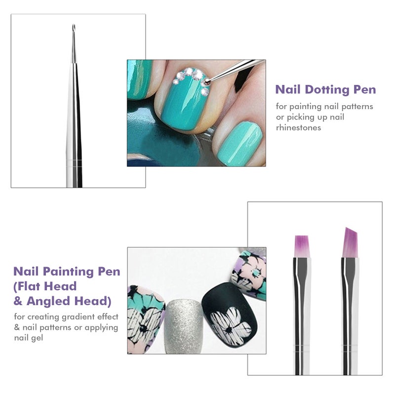 Nail Tool Kit Nail Pens Nail Painting Brushes Nail Dotting Pen Nail Decorations Nail File Color Rhinestones Nail Foil Flakes Manicure Tools for Nails Beauty - Image 5