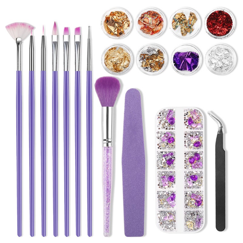 Nail Tool Kit Nail Pens Nail Painting Brushes Nail Dotting Pen Nail Decorations Nail File Color Rhinestones Nail Foil Flakes Manicure Tools for Nails Beauty - Image 1