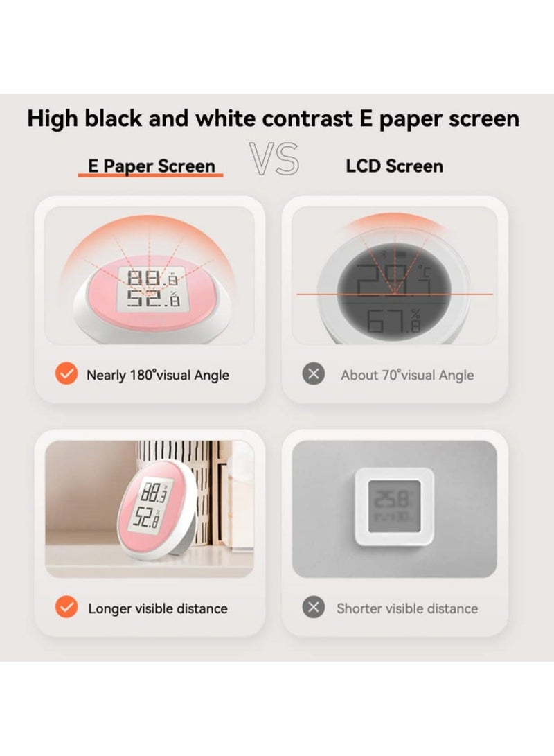 Indoor Thermometer Hygrometer, Digital Thermometer and Humidity Gauge E Ink Screen Room Weather with Hang Magnetic Suction and Bracket, Slim Clear Display Pink - Image 4