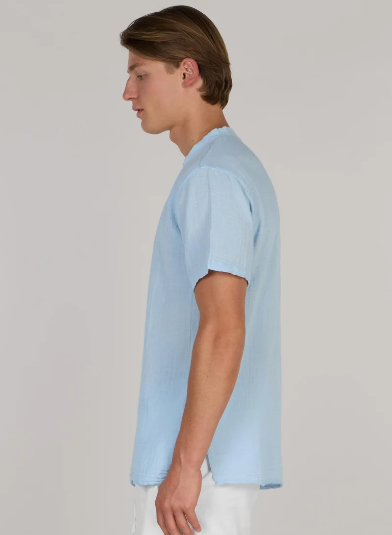 Just Nature Ice Blue Henley Neck Cotton Resort T-Shirt for Men | Best Price UAE