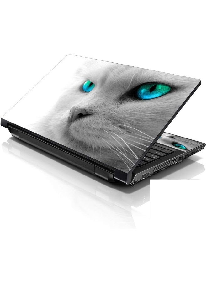 LSS Laptop 15 15.6 Skin Cover with Colorful Blue Eyed Cat Pattern for HP Dell Lenovo Apple Asus Acer Compaq - Fits 13.3" 14" 15.6" 16" (2 Wrist Pads Free) - Image 1