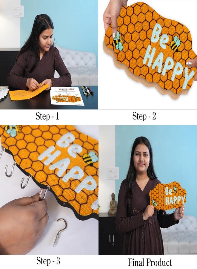 picknMAKE DIY Embroidery Keychain Holder Kit – Stitch, Assemble, and Craft a Cloud-Shaped Be Happy Key Organizer with Hooks & All Material Included, Create a Personalized Wall-Mounted - Image 4
