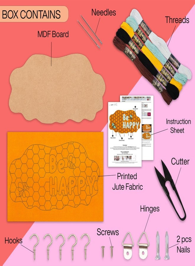 picknMAKE DIY Embroidery Keychain Holder Kit – Stitch, Assemble, and Craft a Cloud-Shaped Be Happy Key Organizer with Hooks & All Material Included, Create a Personalized Wall-Mounted - Image 2