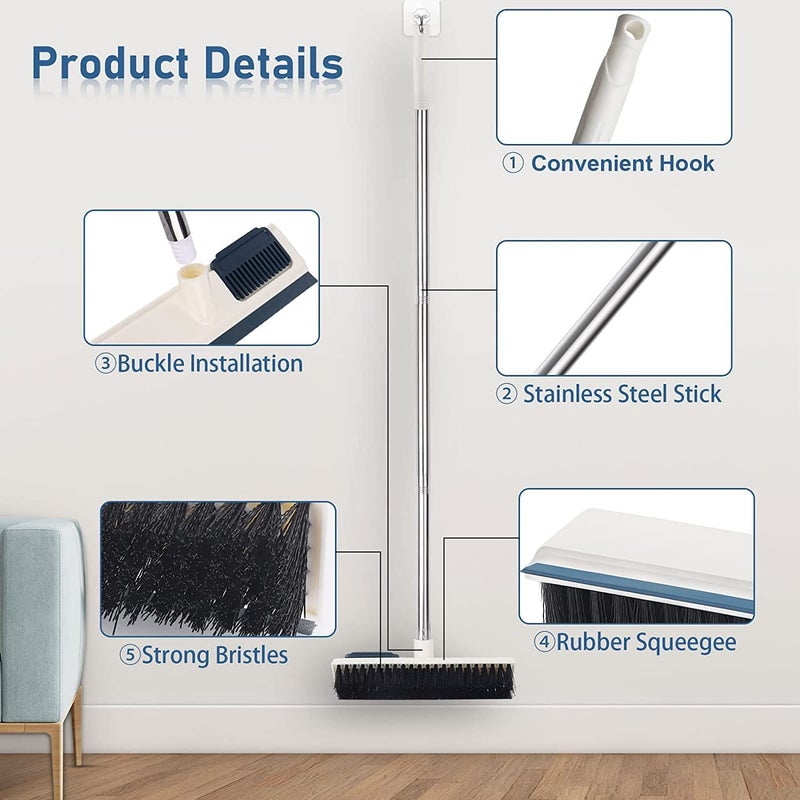 NINZA 2 in 1 Floor Brush Scrub Brush,3 Segment Retractable Long Handle Grout Scrub Brush,Bathroom Kitchen Tile Crack Cleaning Brush with Hair Cleaning Comb - Image 3