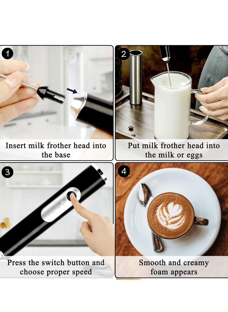 Electric Double Whisk Milk Frother Handheld Black USB Rechargeable Drink Mixer, 3 Speeds Adjustable Electric Whisk Foam Maker Detachable for Coffee, Lattes, Matcha, Hot Chocolate  - Image 3