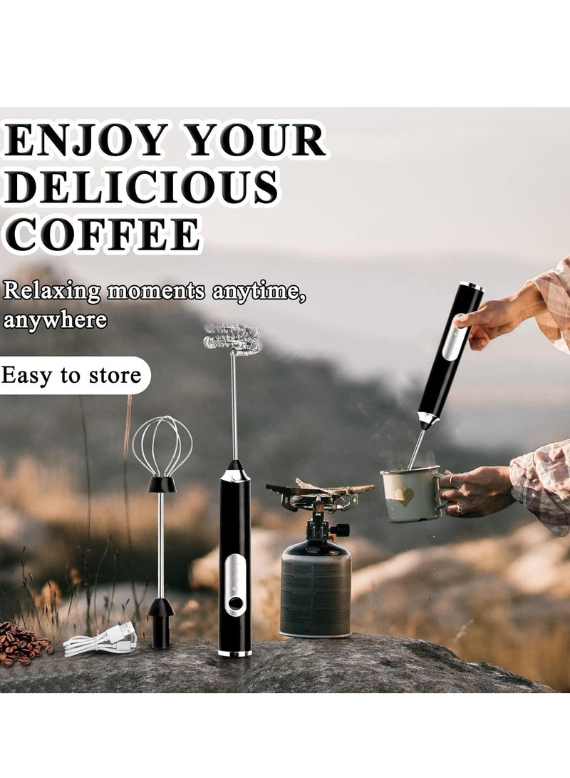 Electric Double Whisk Milk Frother Handheld Black USB Rechargeable Drink Mixer, 3 Speeds Adjustable Electric Whisk Foam Maker Detachable for Coffee, Lattes, Matcha, Hot Chocolate  - Image 4