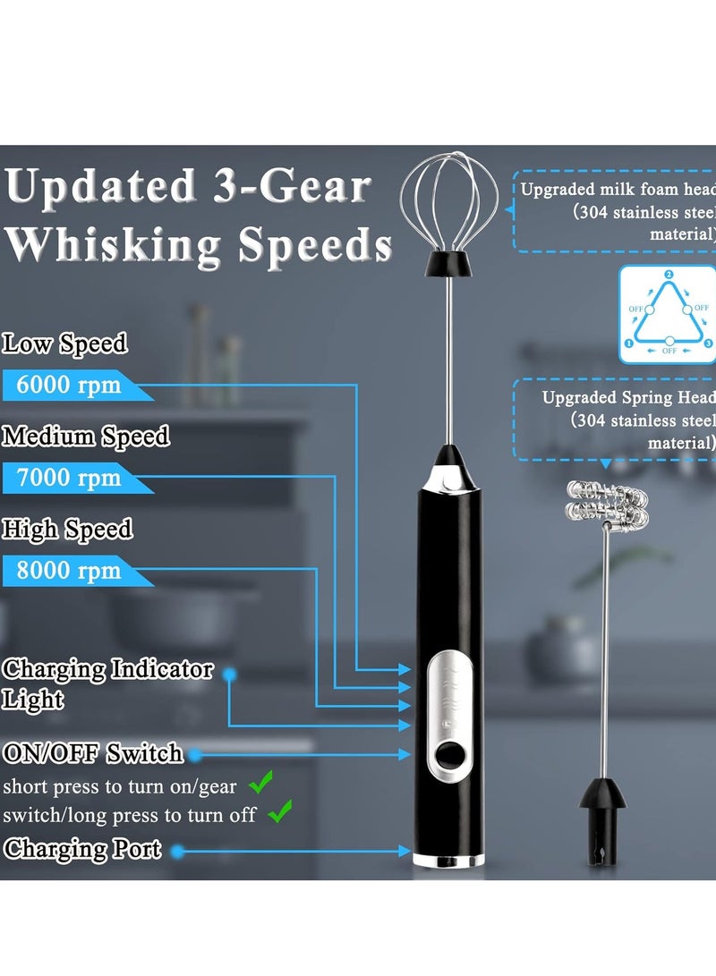 Electric Double Whisk Milk Frother Handheld Black USB Rechargeable Drink Mixer, 3 Speeds Adjustable Electric Whisk Foam Maker Detachable for Coffee, Lattes, Matcha, Hot Chocolate  - Image 5