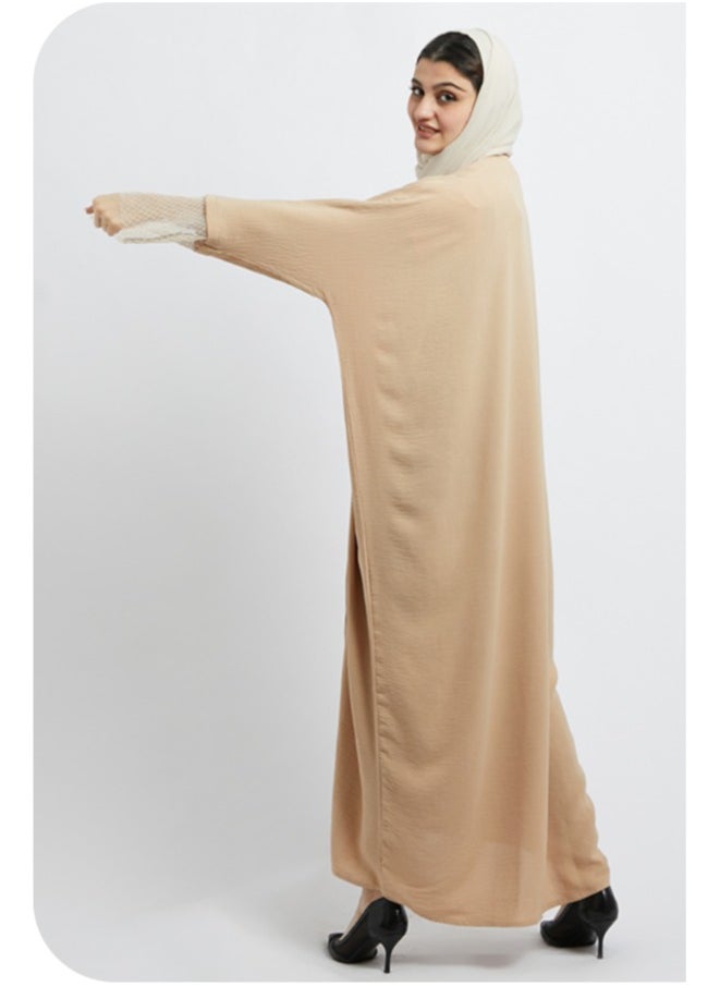 Evva Evva Luxury Biege Saudi Abaya for Women – Elegant Open Front Modest Wear in Premium Fabric – Ideal for Ramadan, Eid, and Everyday Elegance  - Image 2