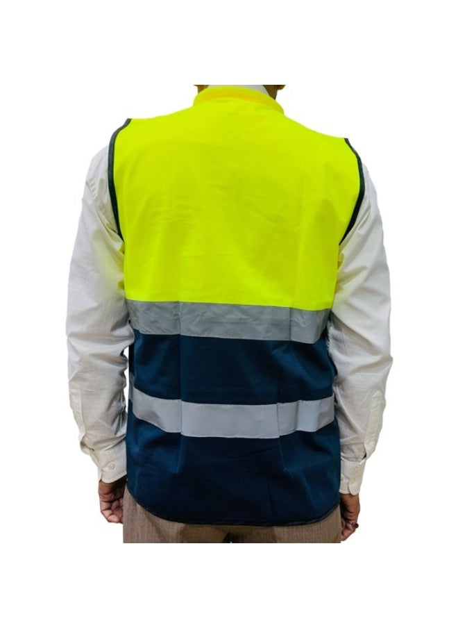 TAHA SAFETY TAHA SAFETY Tuna Safety Jacket with Collar & Pockets | Safety  Vest with Reflective Strips for Industrial & Construction Sites, Multipurpose Use in Industries | Yellow & Navy Blue | Size-L  - Image 3