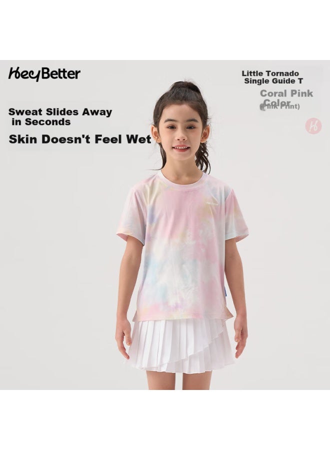 Heybetter Kids' Cyclone Moisture-Wicking T-Shirt Coral Pink (Pink Print) 130 - Image 1